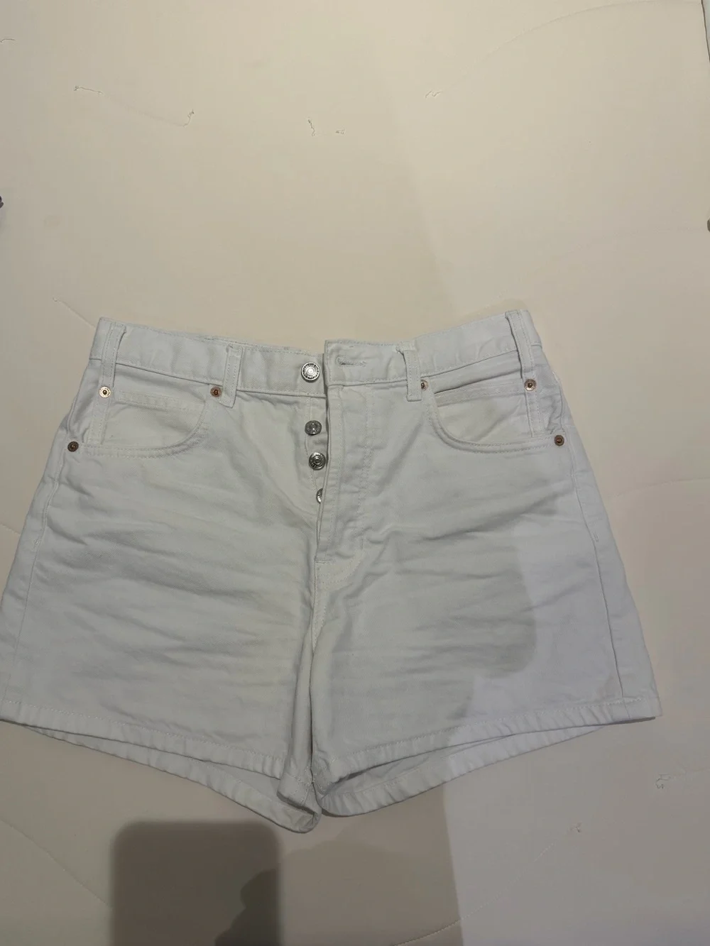 Free People High-Rise White Button-Front Denim Shorts